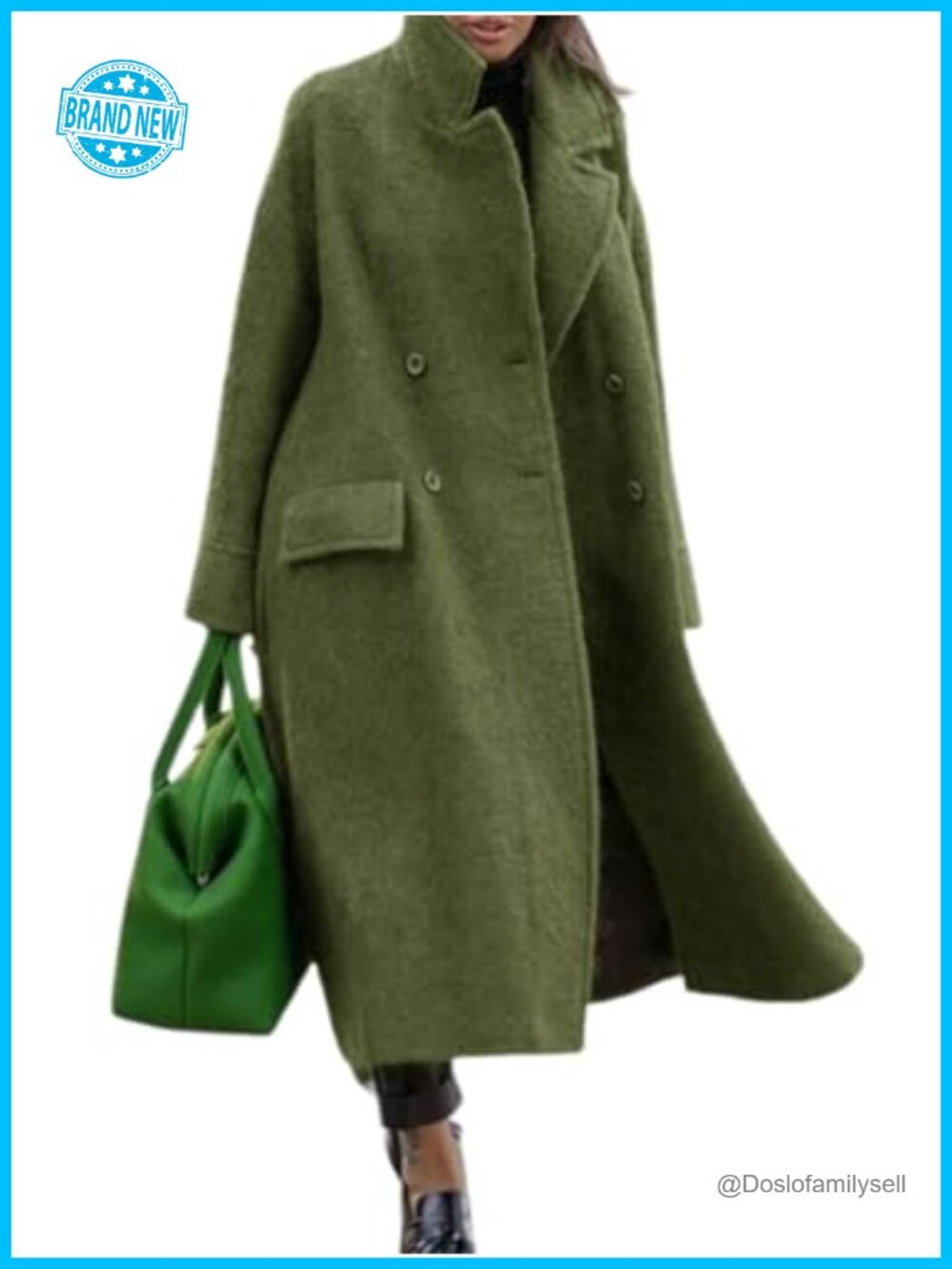 Women's Long Wool Pea Coat Double Breasted Notched Lapel Trench Overcoat